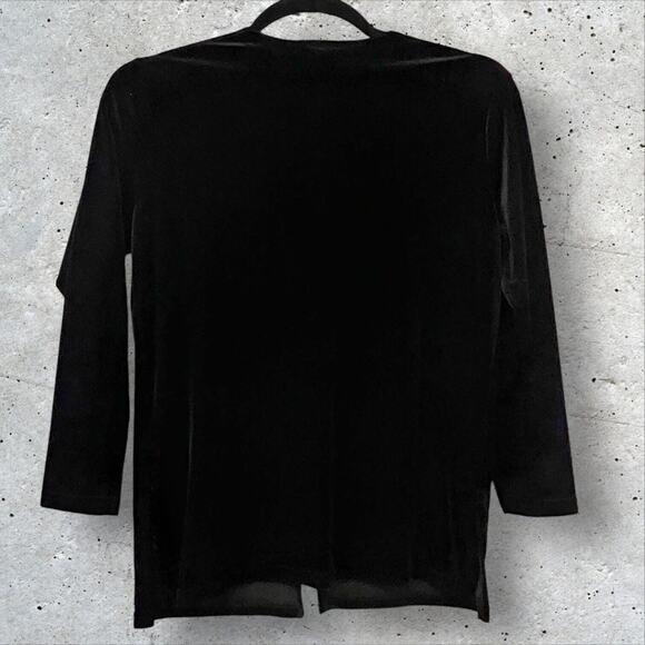 Impressions Womens Top Medium Black Velvet Twofer Long Sleeve Metallic Stretch - Picture 5 of 7